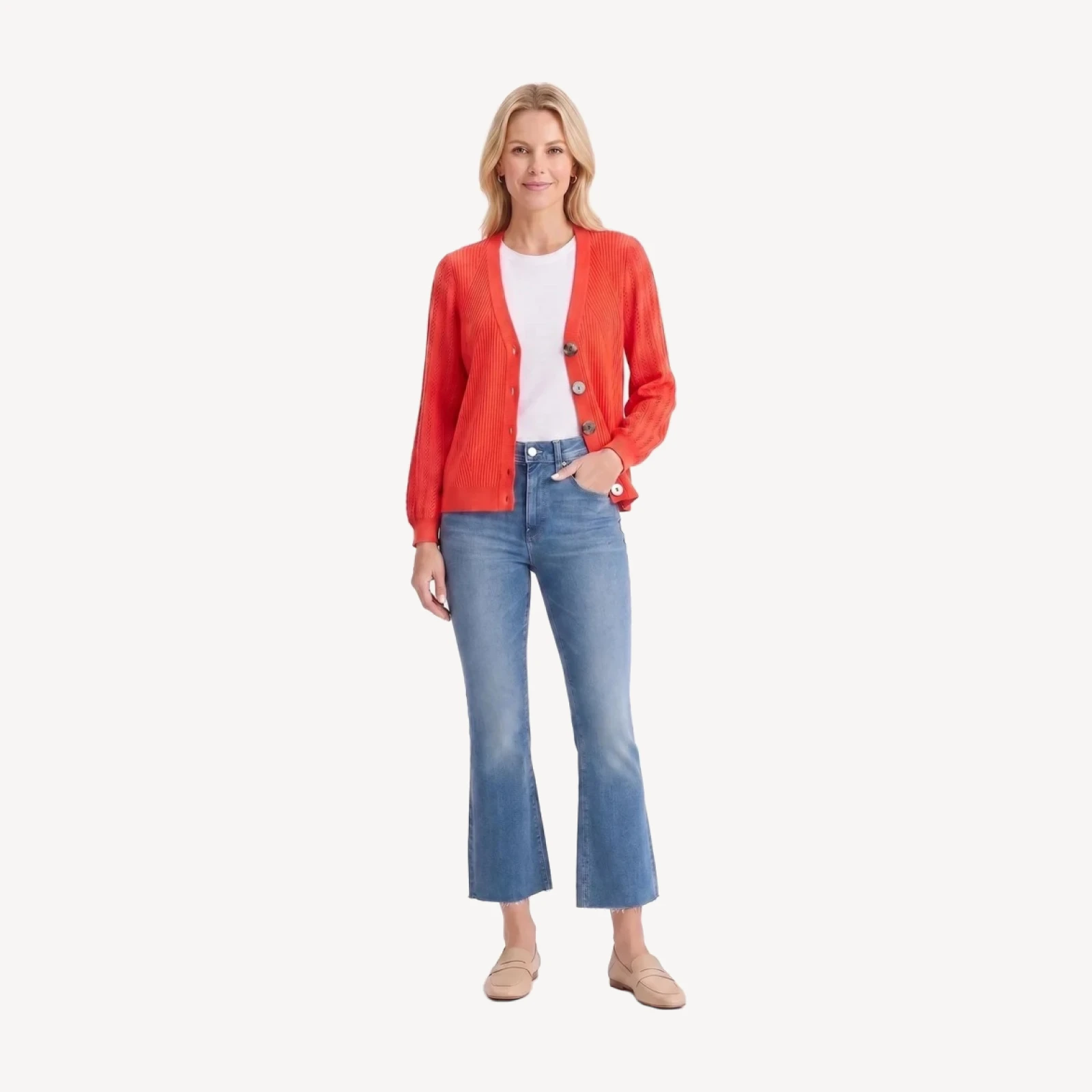 Heritage Pointelle Ribbed Soft Knit Cardigan
