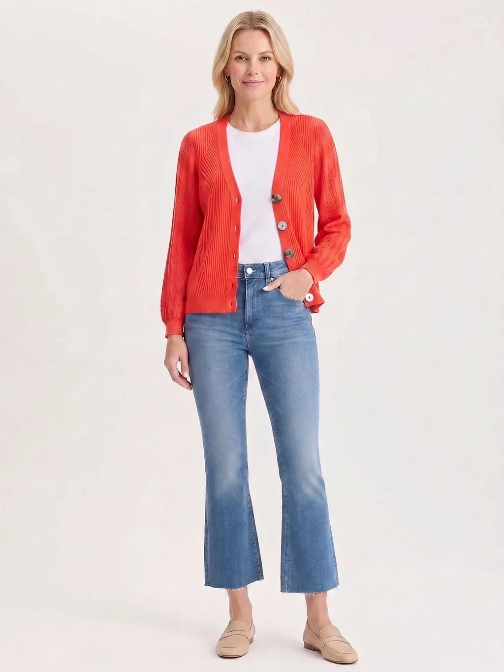 Heritage Pointelle Ribbed Soft Knit Cardigan