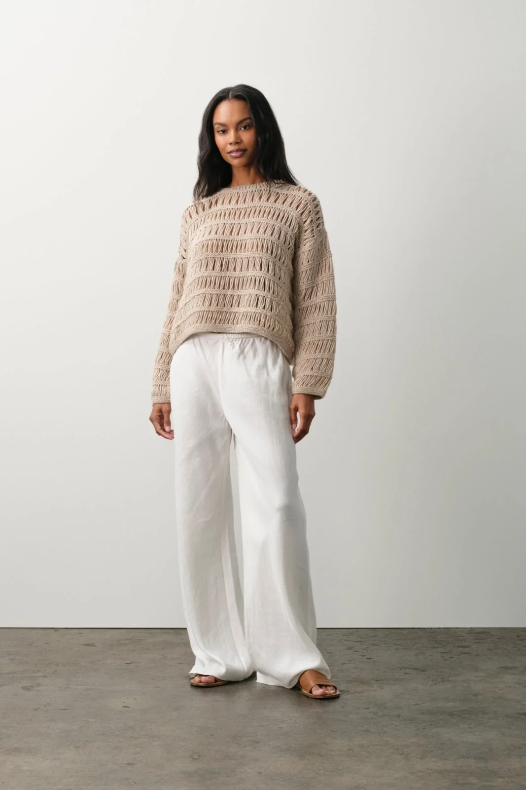 DAISY HAND-KNIT CREWNECK - FLAX