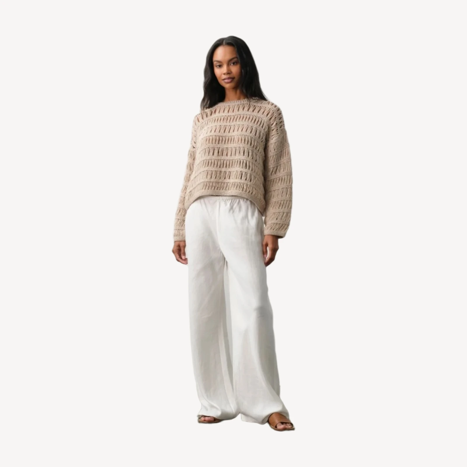 DAISY HAND-KNIT CREWNECK - FLAX