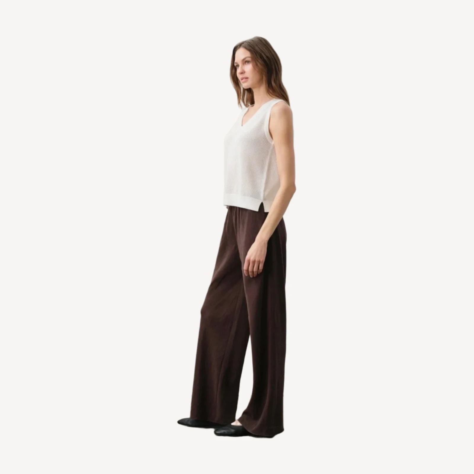 FRANCES SILK LINEN WIDE LEG PANT - COCOA