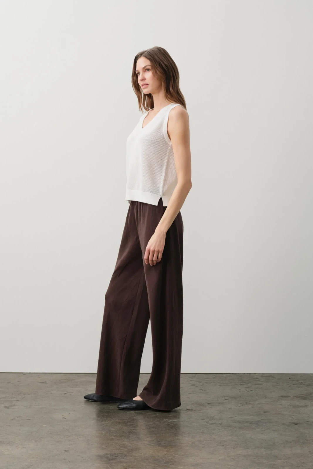 FRANCES SILK LINEN WIDE LEG PANT - COCOA