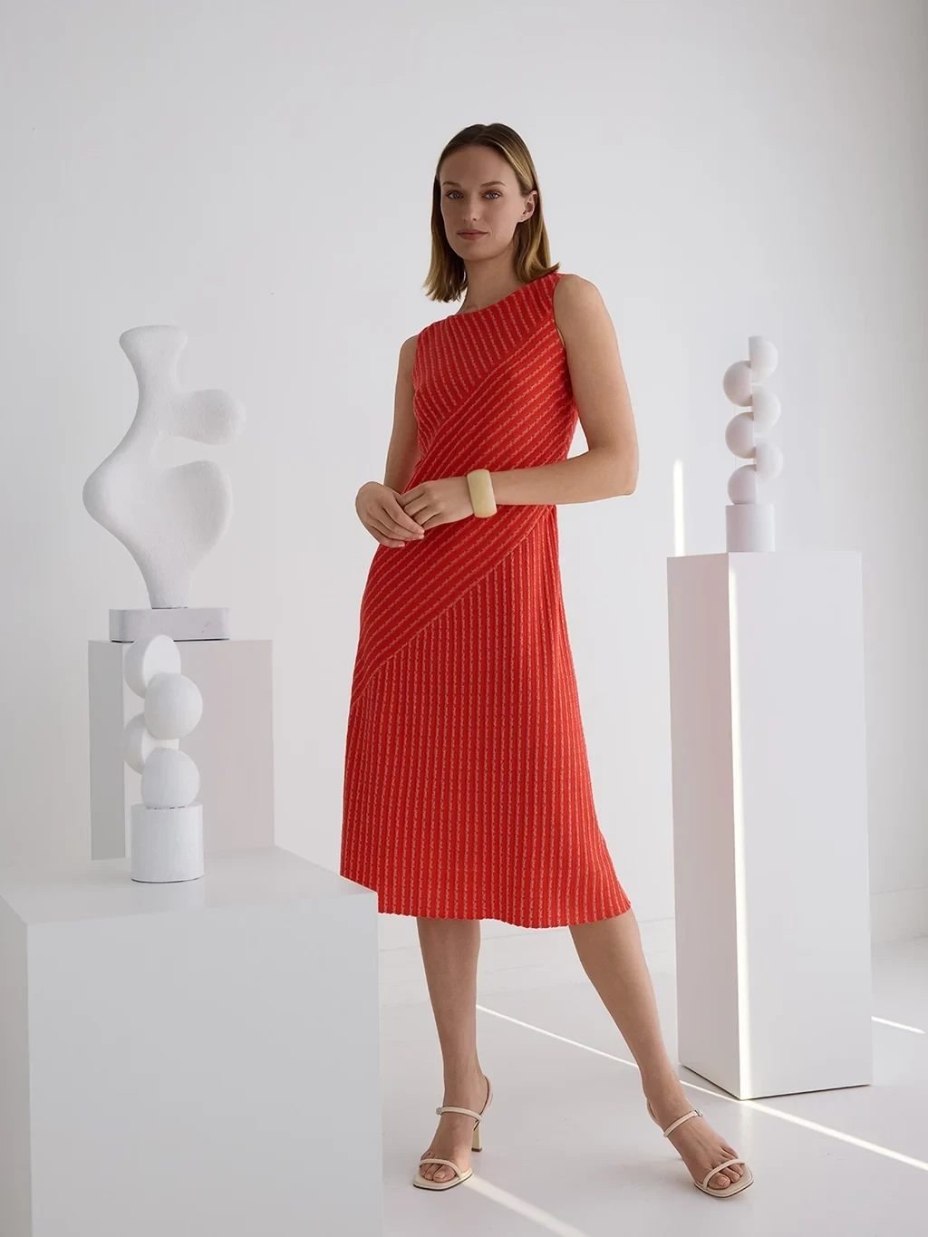 Striped Lined Soft Knit Midi Dress