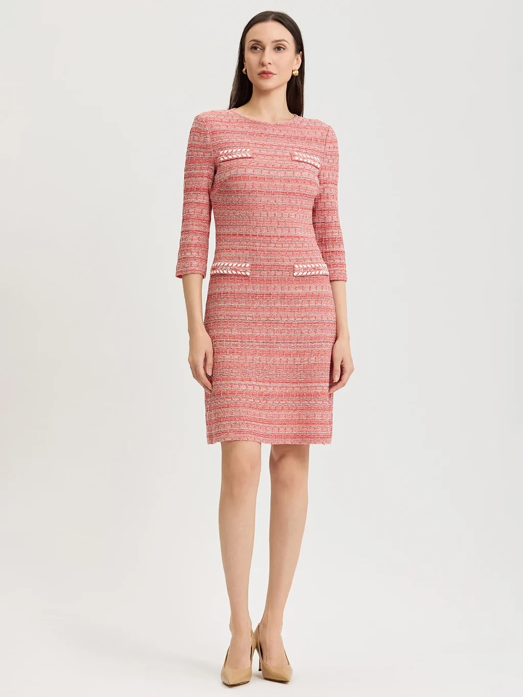 Whipstitch Tweed Knit Sheath Dress