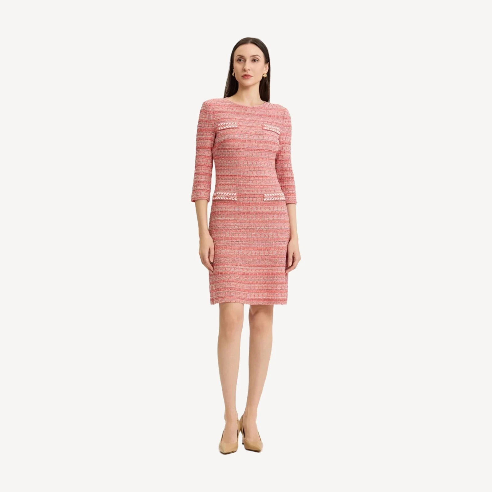 Whipstitch Tweed Knit Sheath Dress