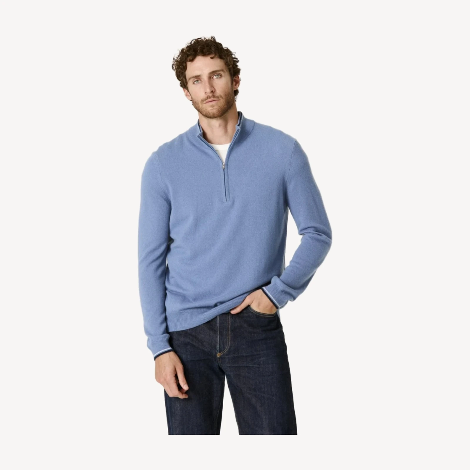 PHILLIP QUARTER-ZIP CASHMERE SWEATER - RETRO BLUE/MULTI