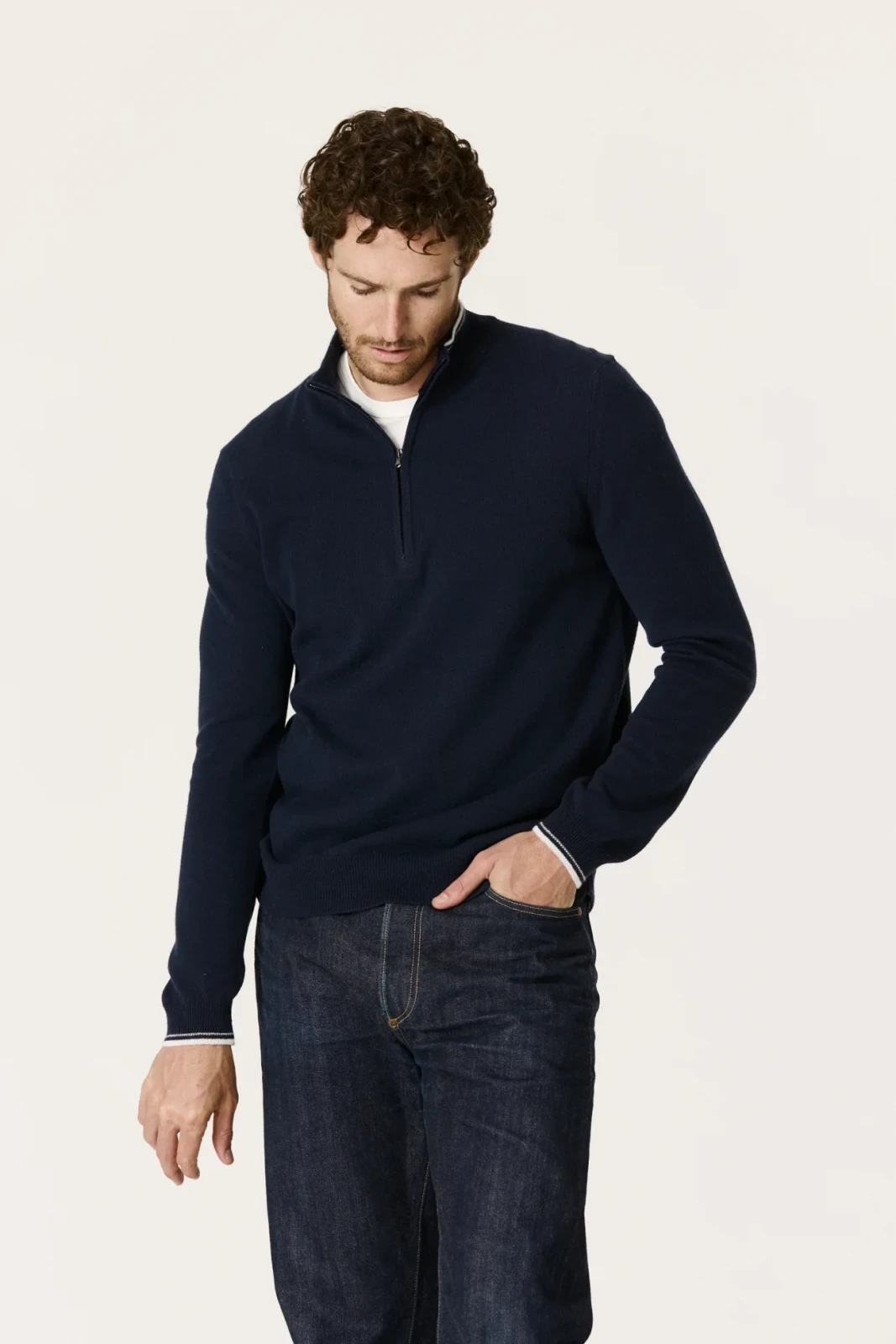PHILLIP QUARTER-ZIP CASHMERE SWEATER - NAVY/MULTI