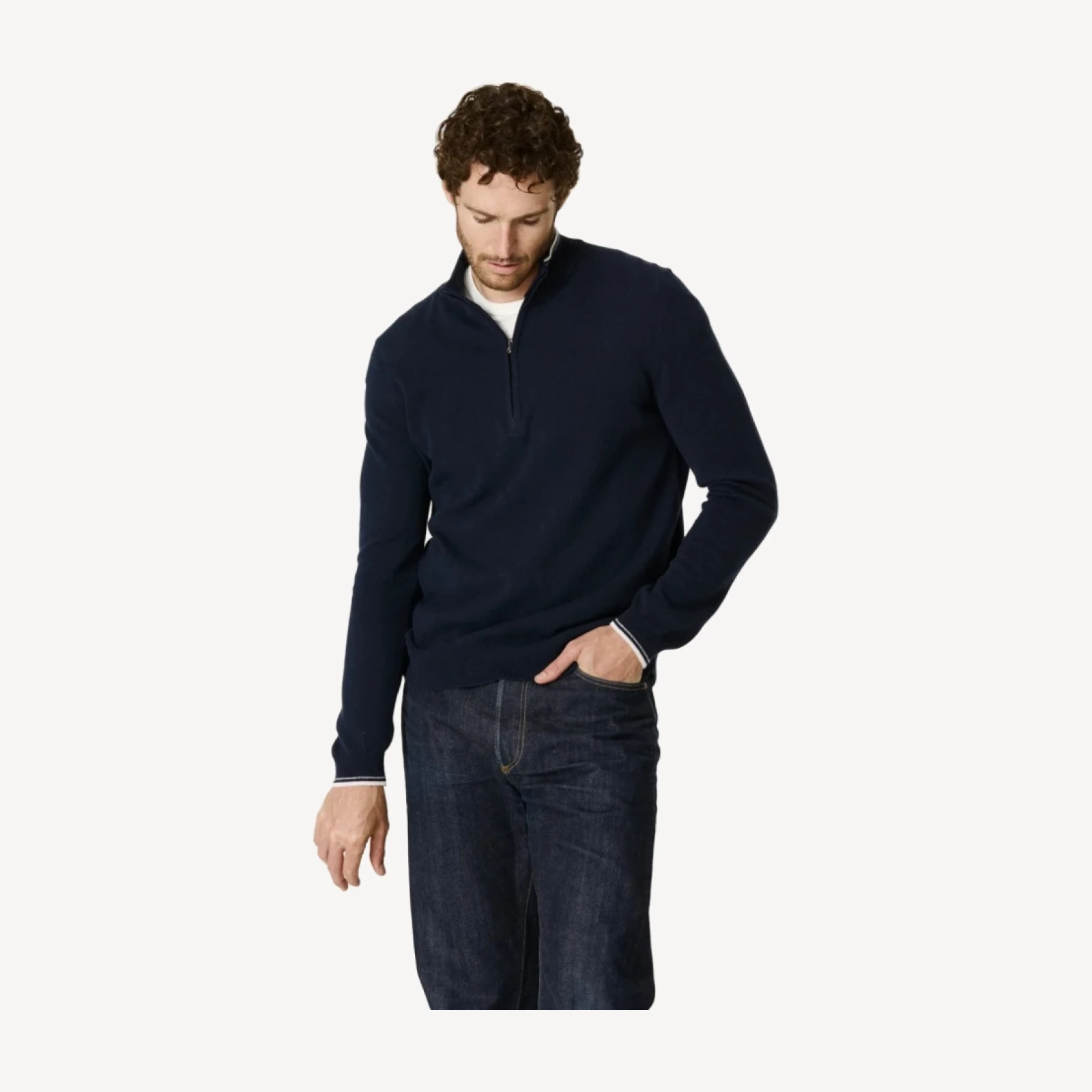 PHILLIP QUARTER-ZIP CASHMERE SWEATER - NAVY/MULTI