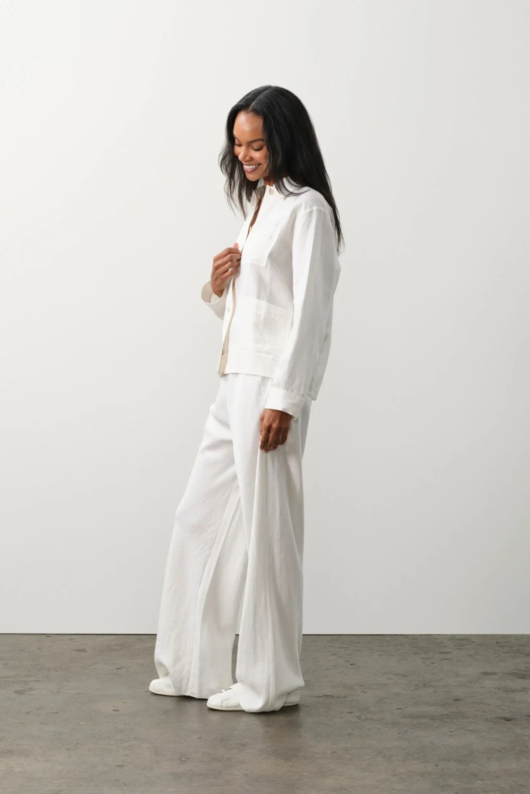 FRANCES SILK LINEN WIDE LEG PANT - ECRU