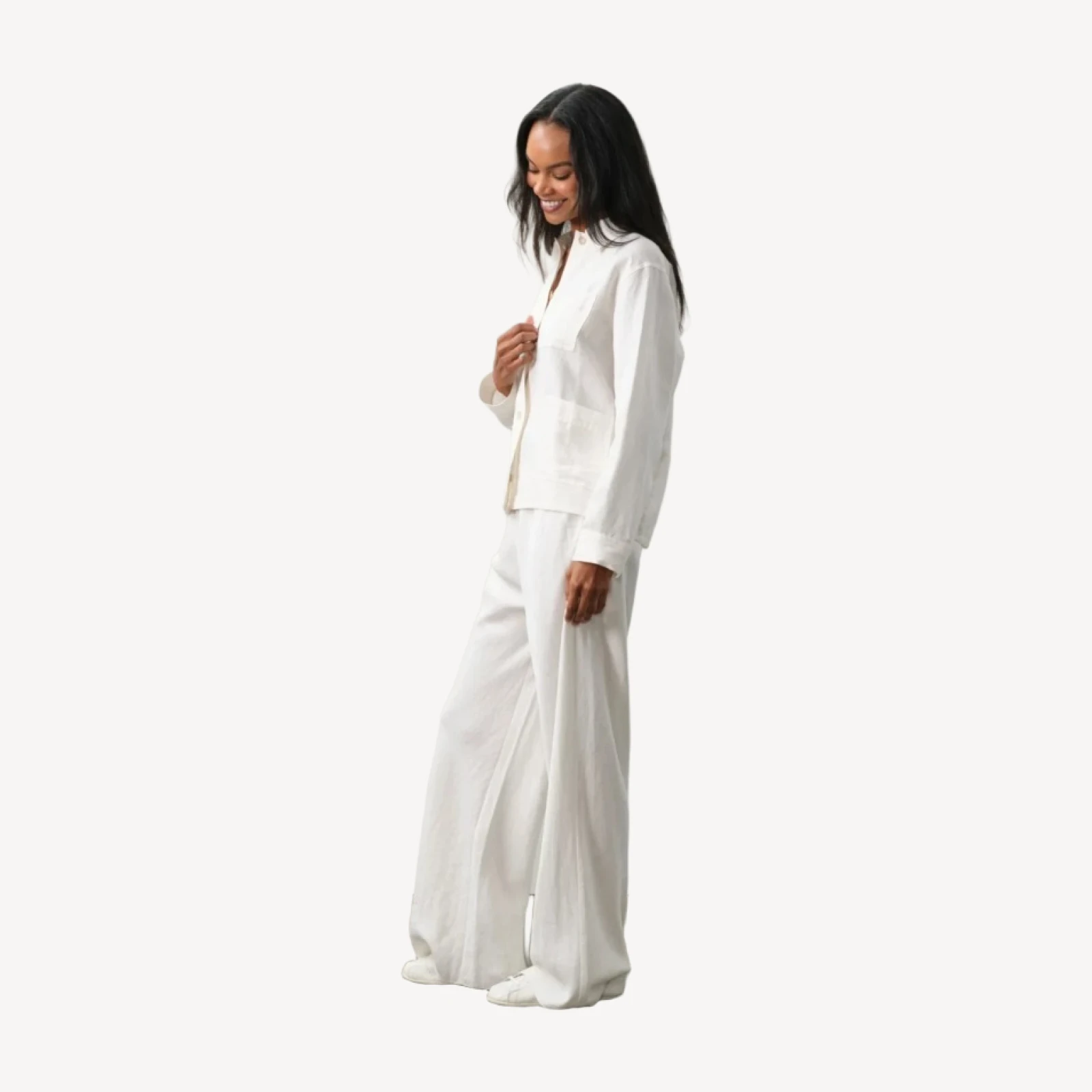 FRANCES SILK LINEN WIDE LEG PANT - ECRU