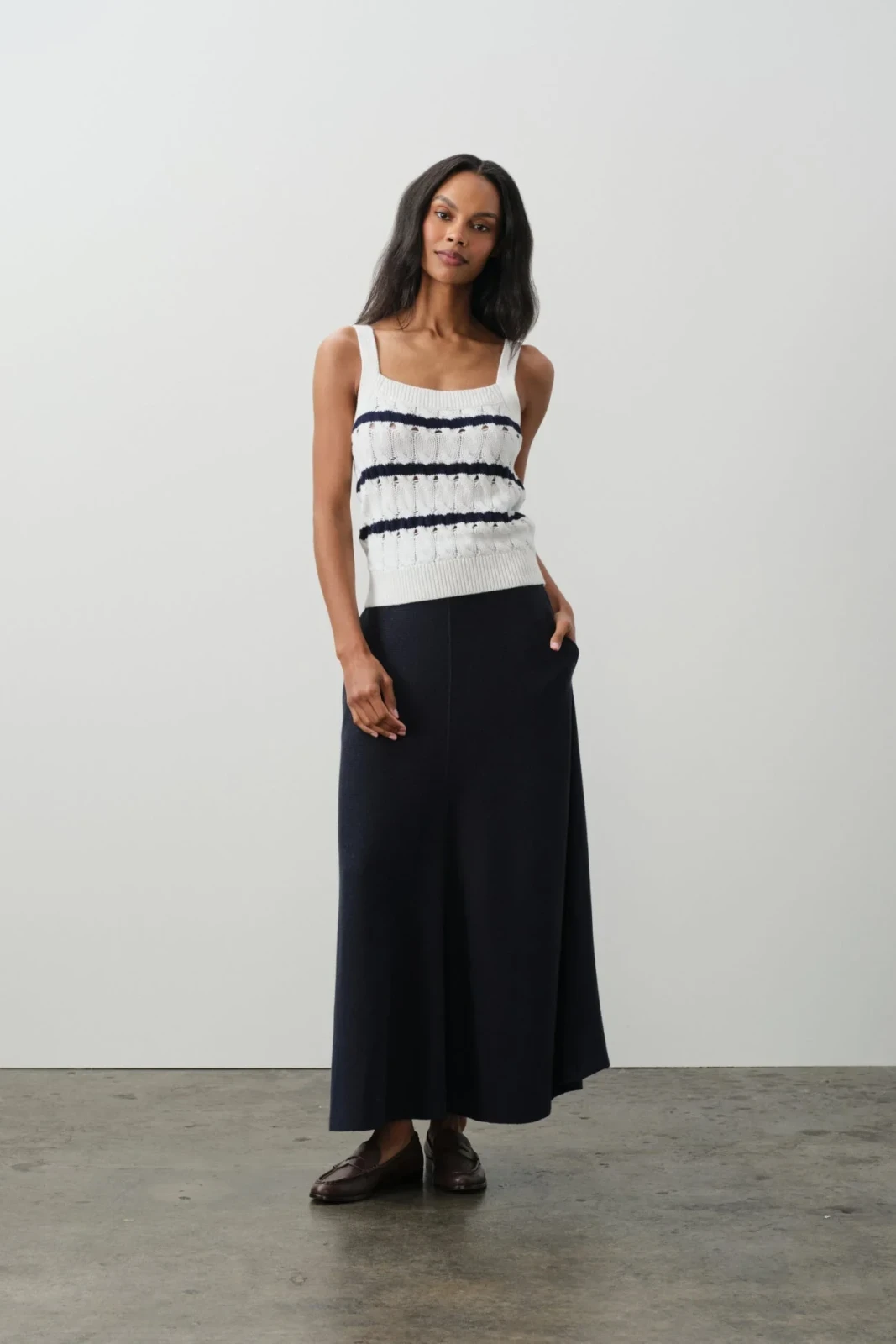 ELENA SQUARE NECK TANK - WHITE/BLUE