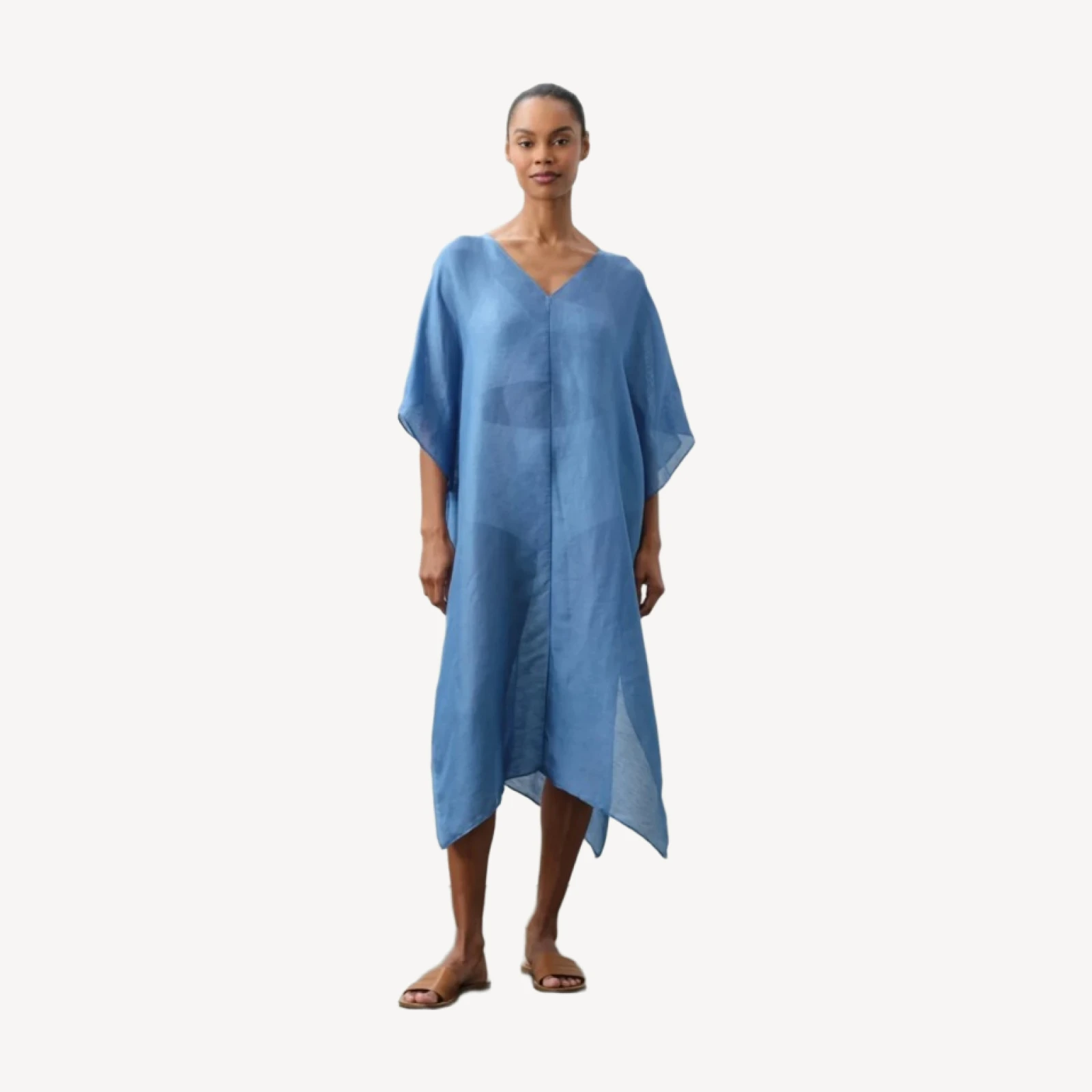 BERENICE LINEN SILK KAFTAN - MEDITERRANEAN BLUE