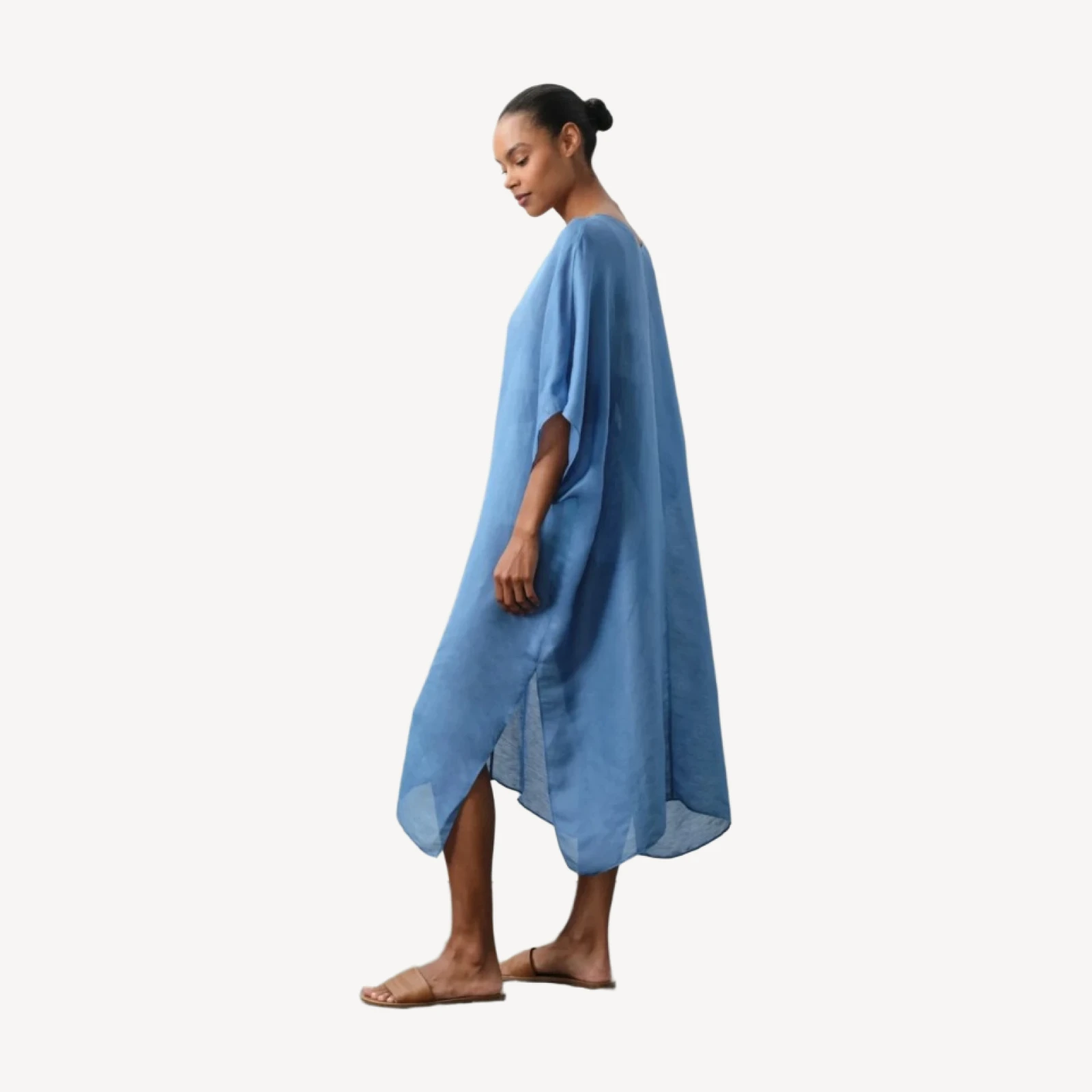 BERENICE LINEN SILK KAFTAN - MEDITERRANEAN BLUE