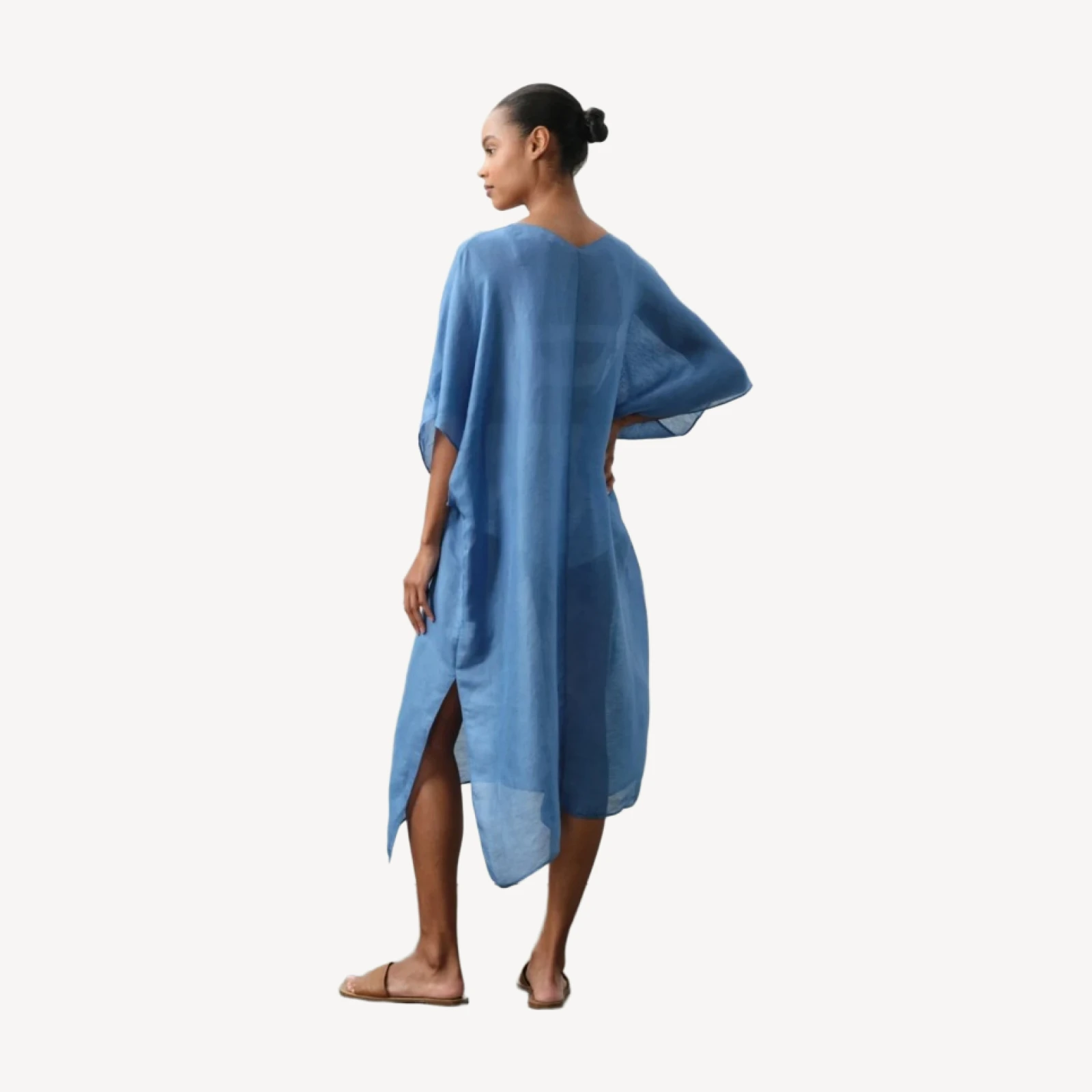 BERENICE LINEN SILK KAFTAN - MEDITERRANEAN BLUE
