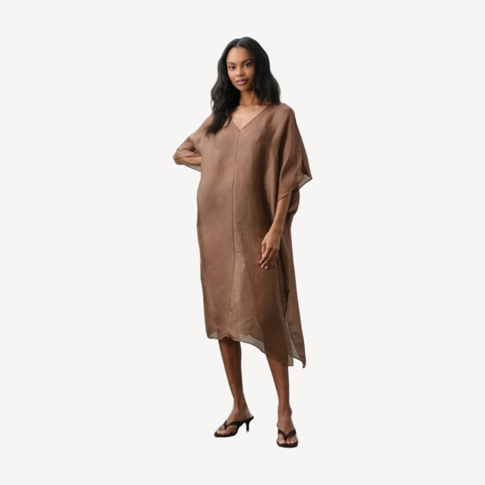 BERENICE LINEN SILK KAFTAN - TEAK