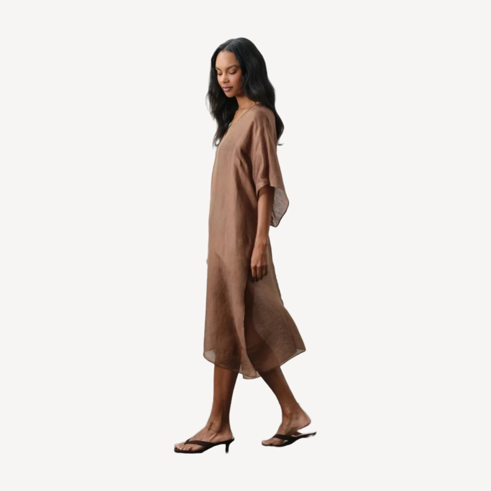 BERENICE LINEN SILK KAFTAN - TEAK