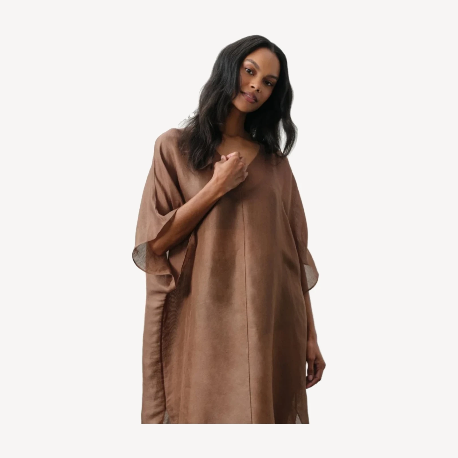 BERENICE LINEN SILK KAFTAN - TEAK