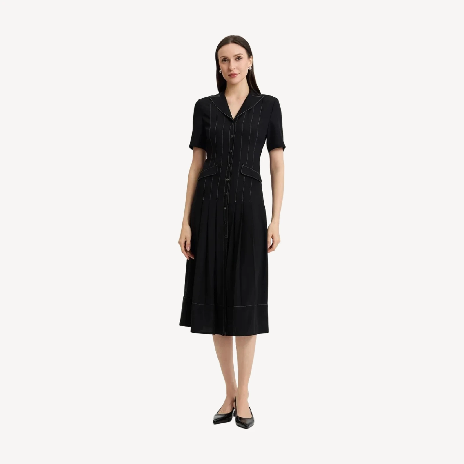 Fit & Flare Monochrome Crepe Maxi Dress