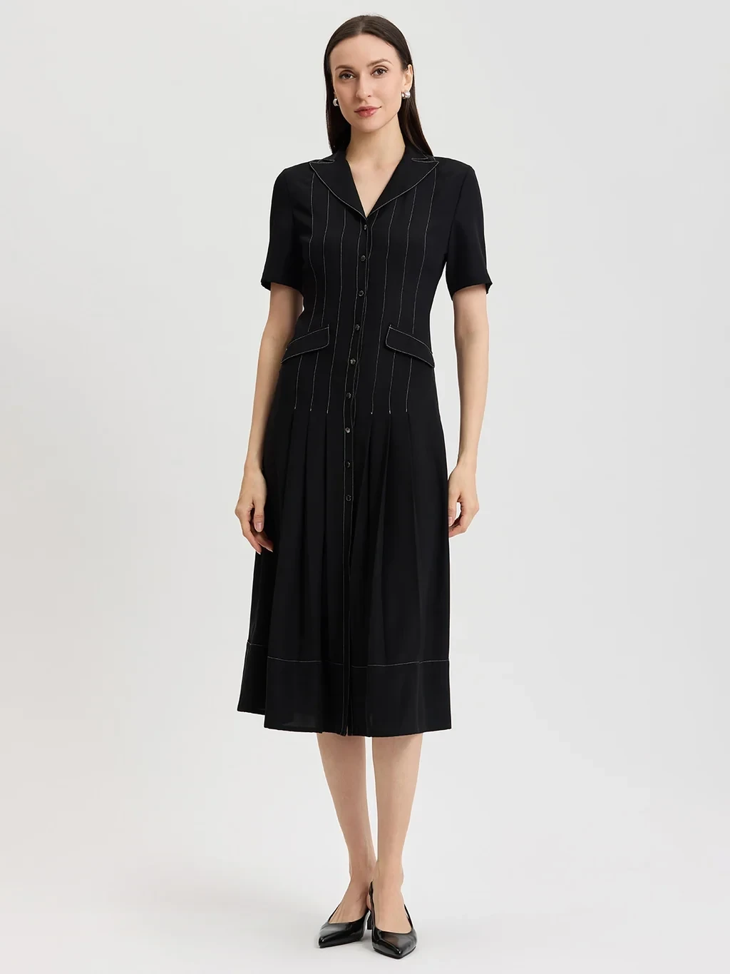 Fit & Flare Monochrome Crepe Maxi Dress