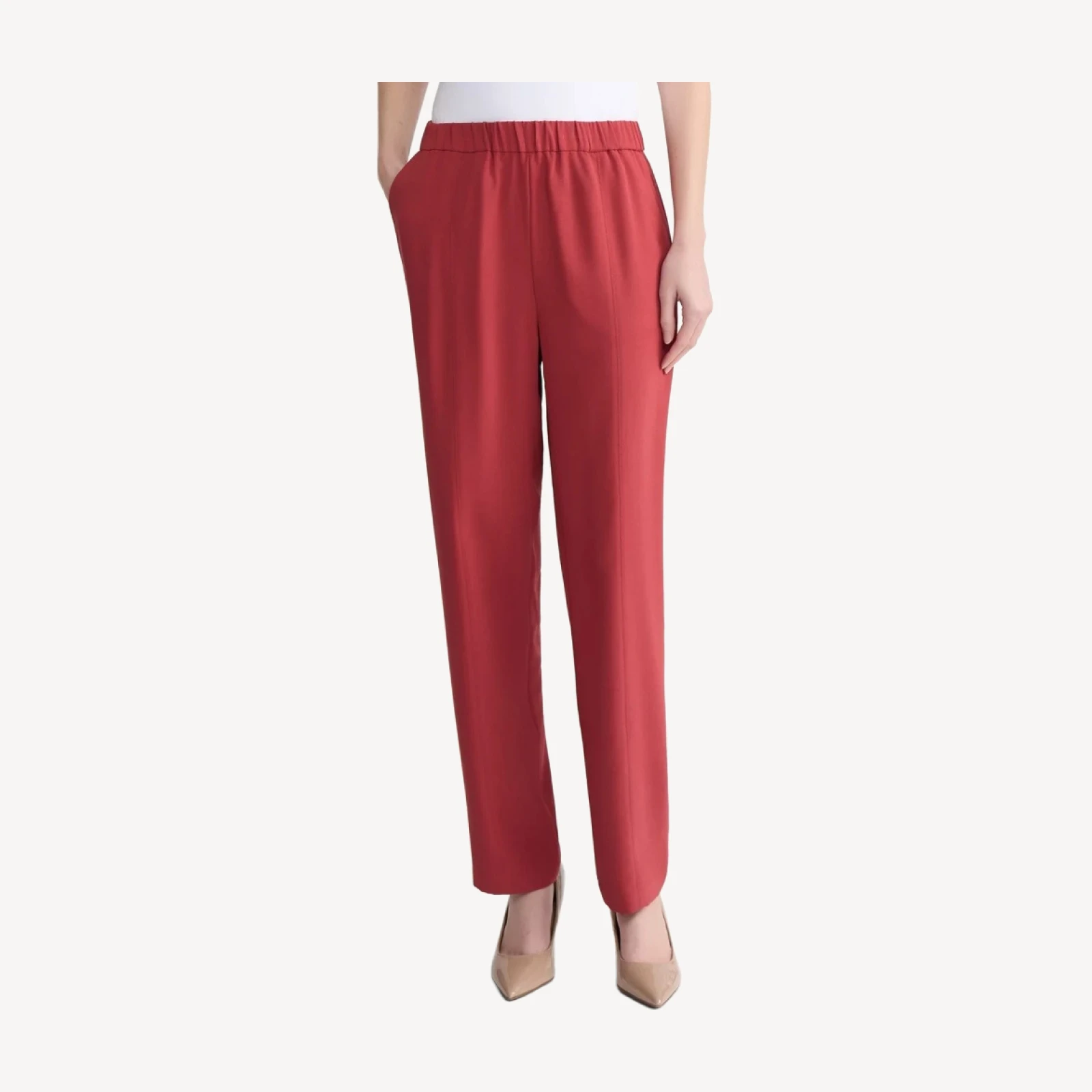 Nora Straight Leg Crepe de Chine Pant, Russet