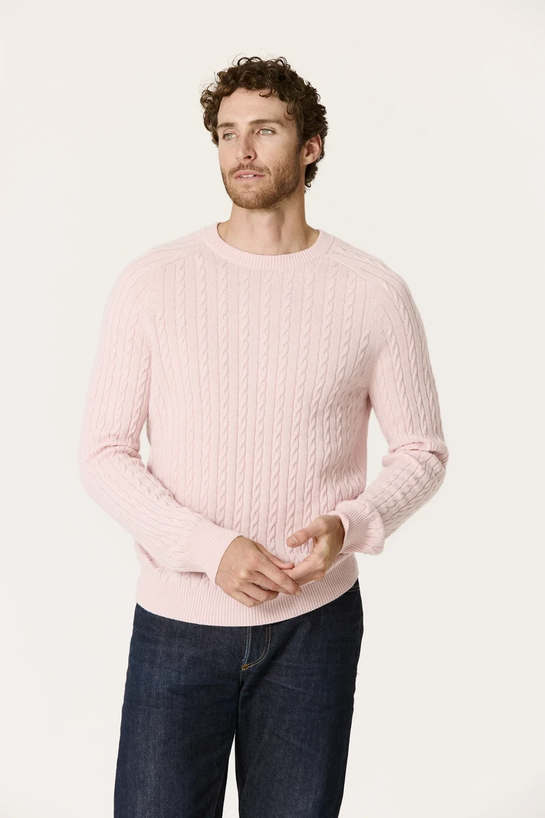 BRADFORD CASHMERE CABLE KNIT CREWNECK - PREP PINK