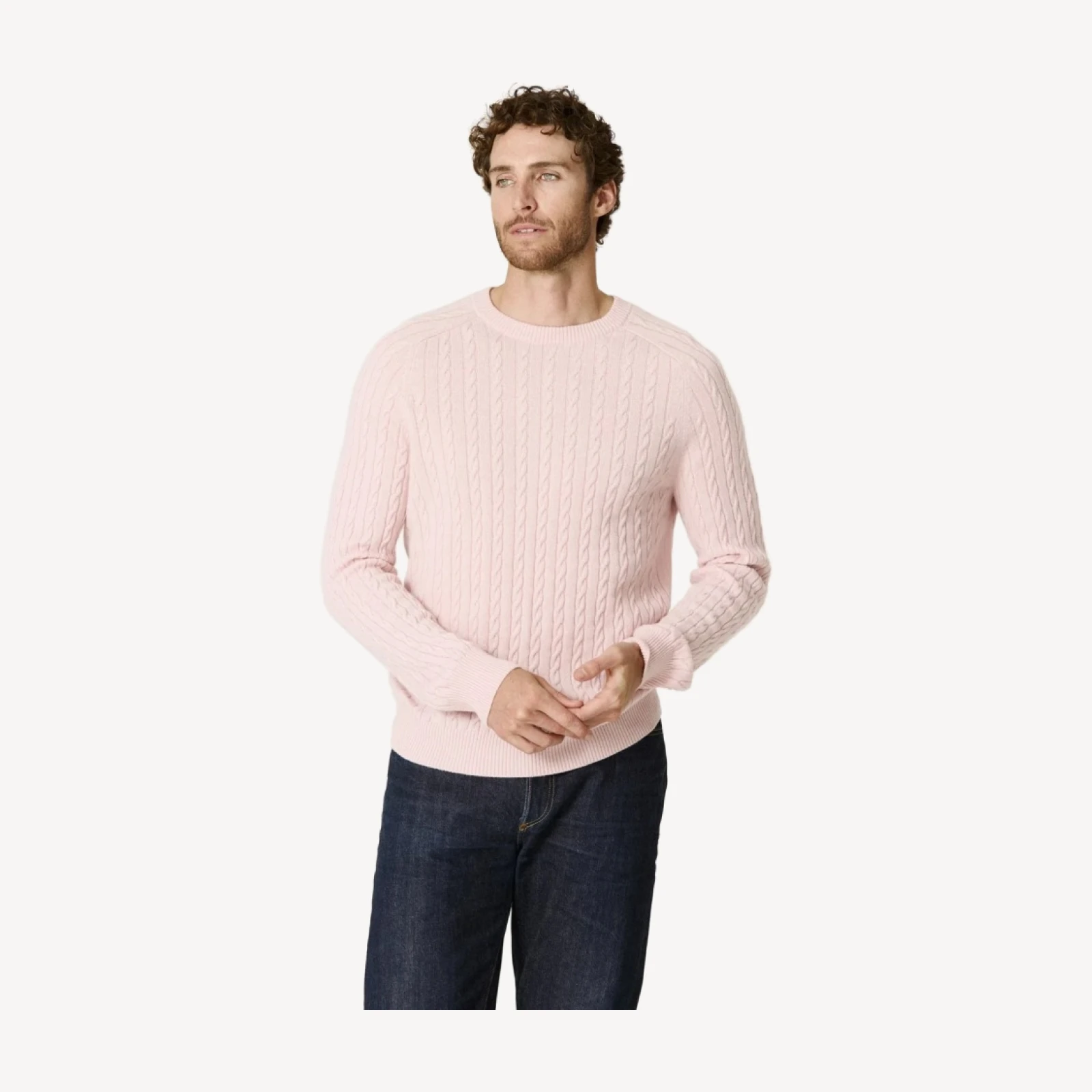 BRADFORD CASHMERE CABLE KNIT CREWNECK - PREP PINK