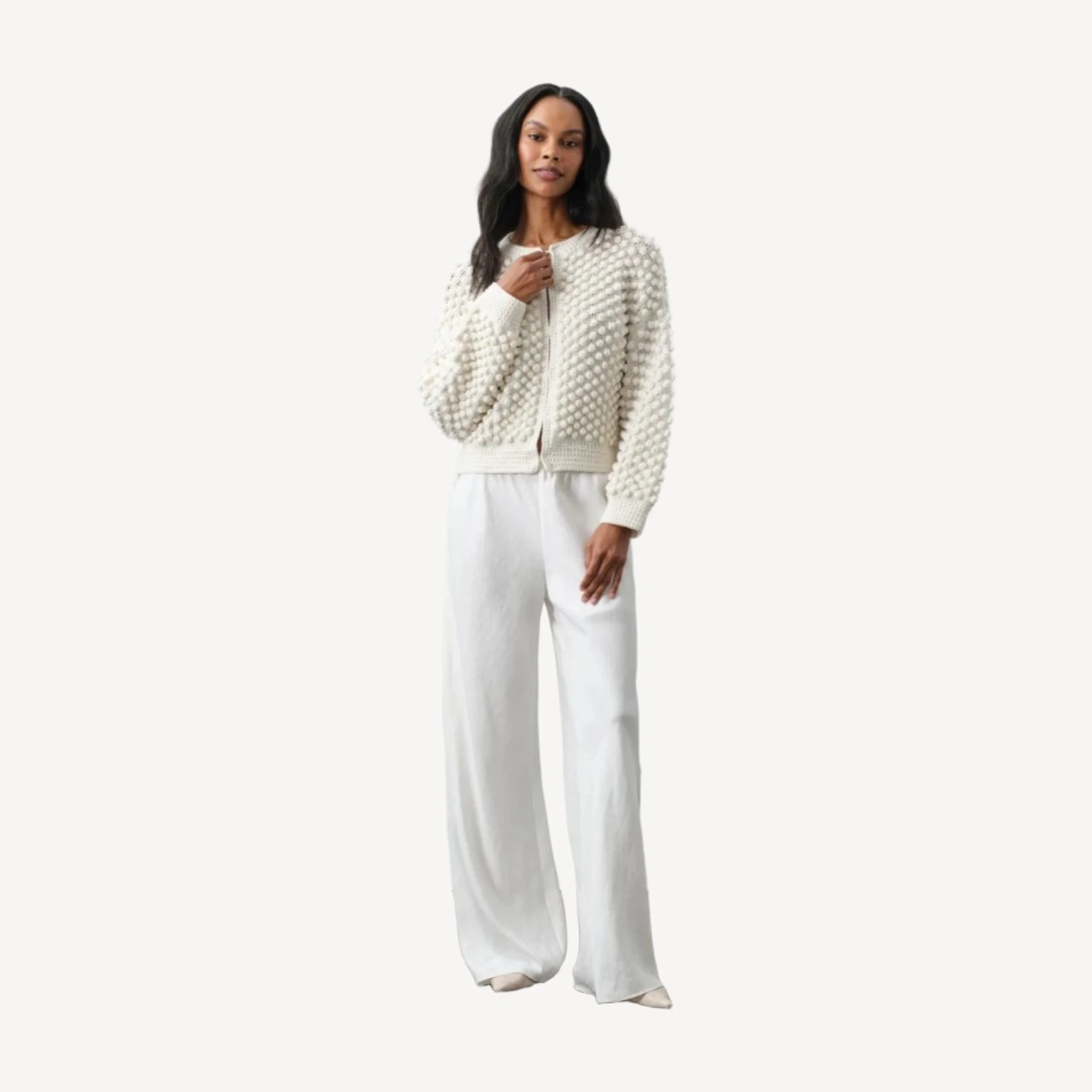 GOLDIE HAND-CROCHETED CARDIGAN - ECRU