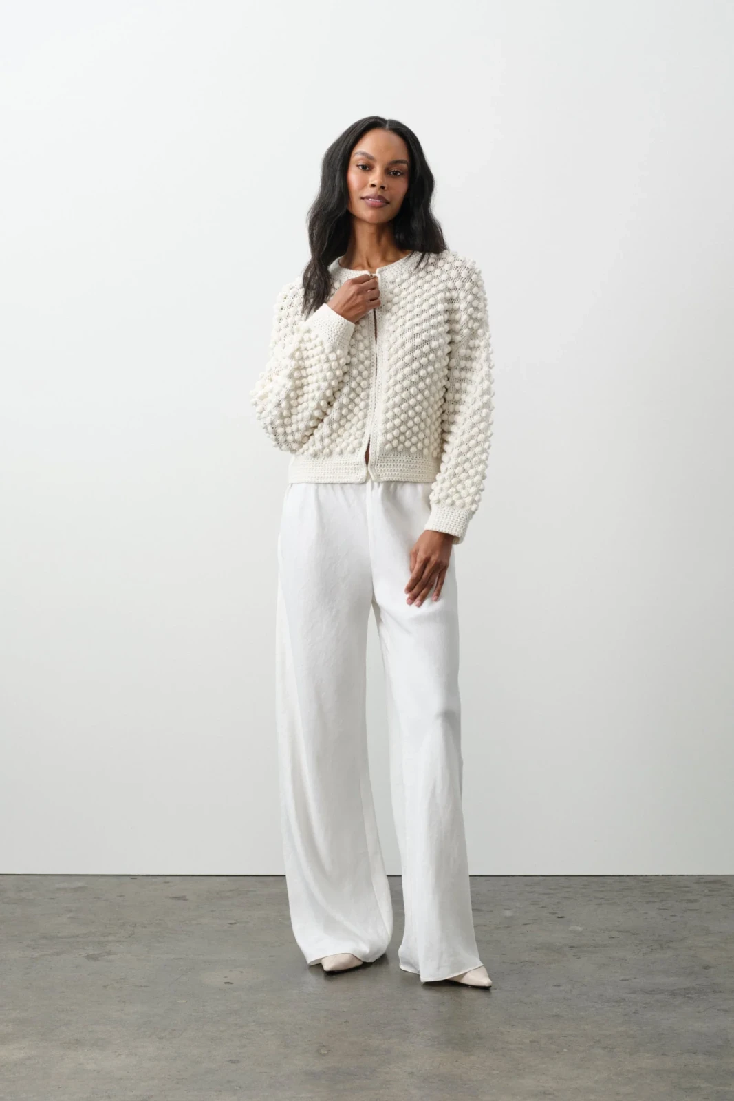 GOLDIE HAND-CROCHETED CARDIGAN - ECRU