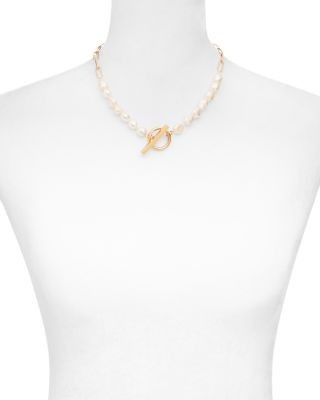 Aqua Imitation Pearl Paperclip Link Toggle Necklace, 15 - Exclusive