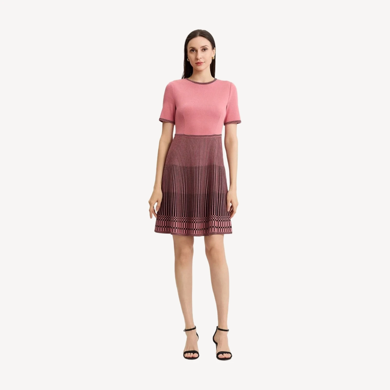 Fit & Flare Striped Hem Soft Knit Dress