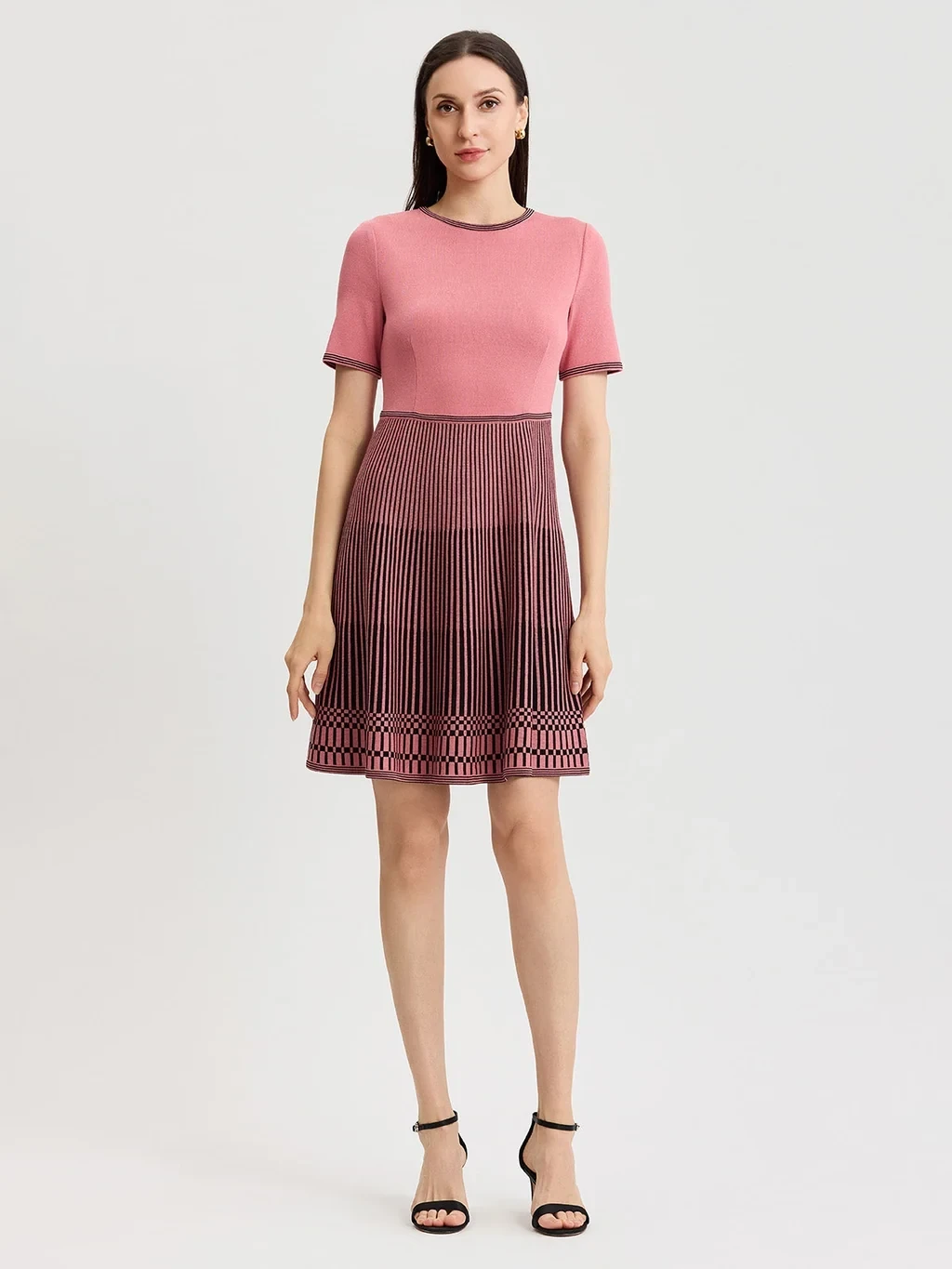 Fit & Flare Striped Hem Soft Knit Dress