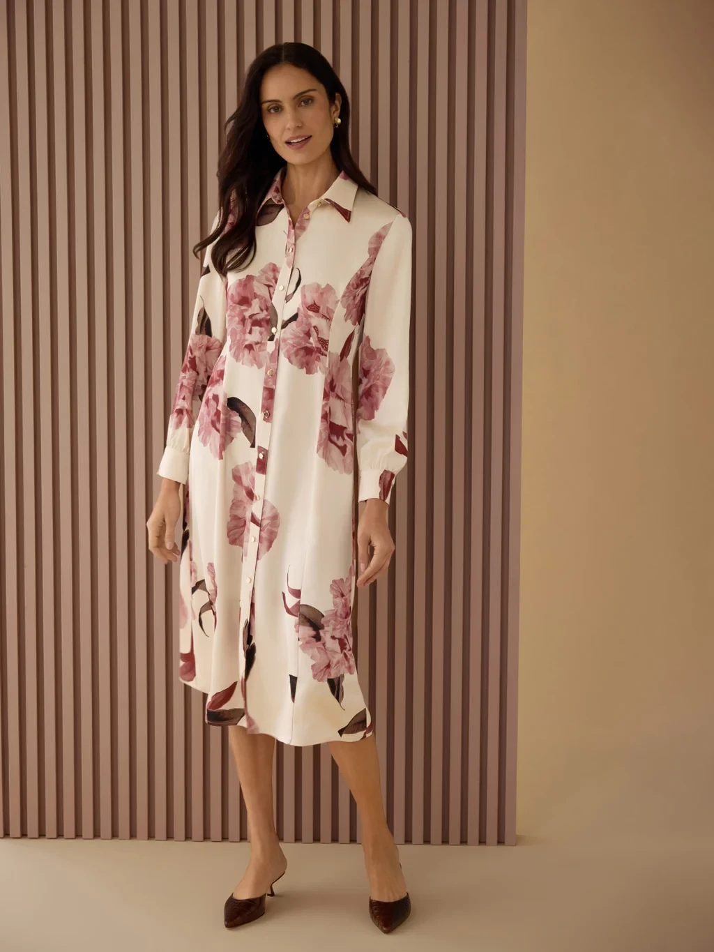 Floral Crepe de Chine Midi Shirtdress