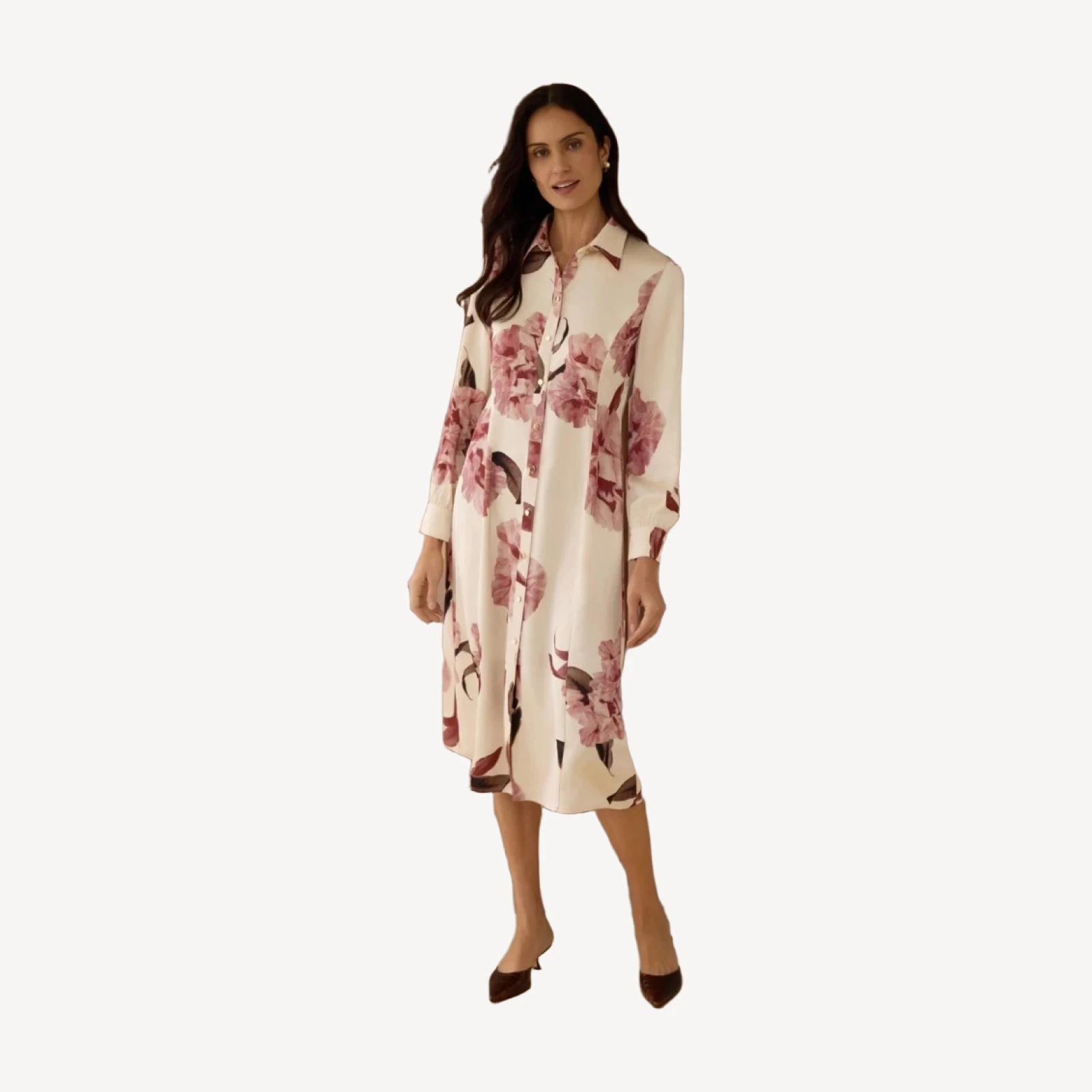 Floral Crepe de Chine Midi Shirtdress