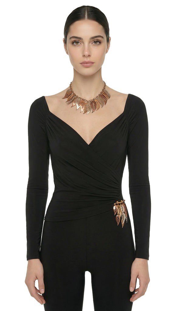 TRI COLOR LEAF DROP NECKLACE AND BROOCH