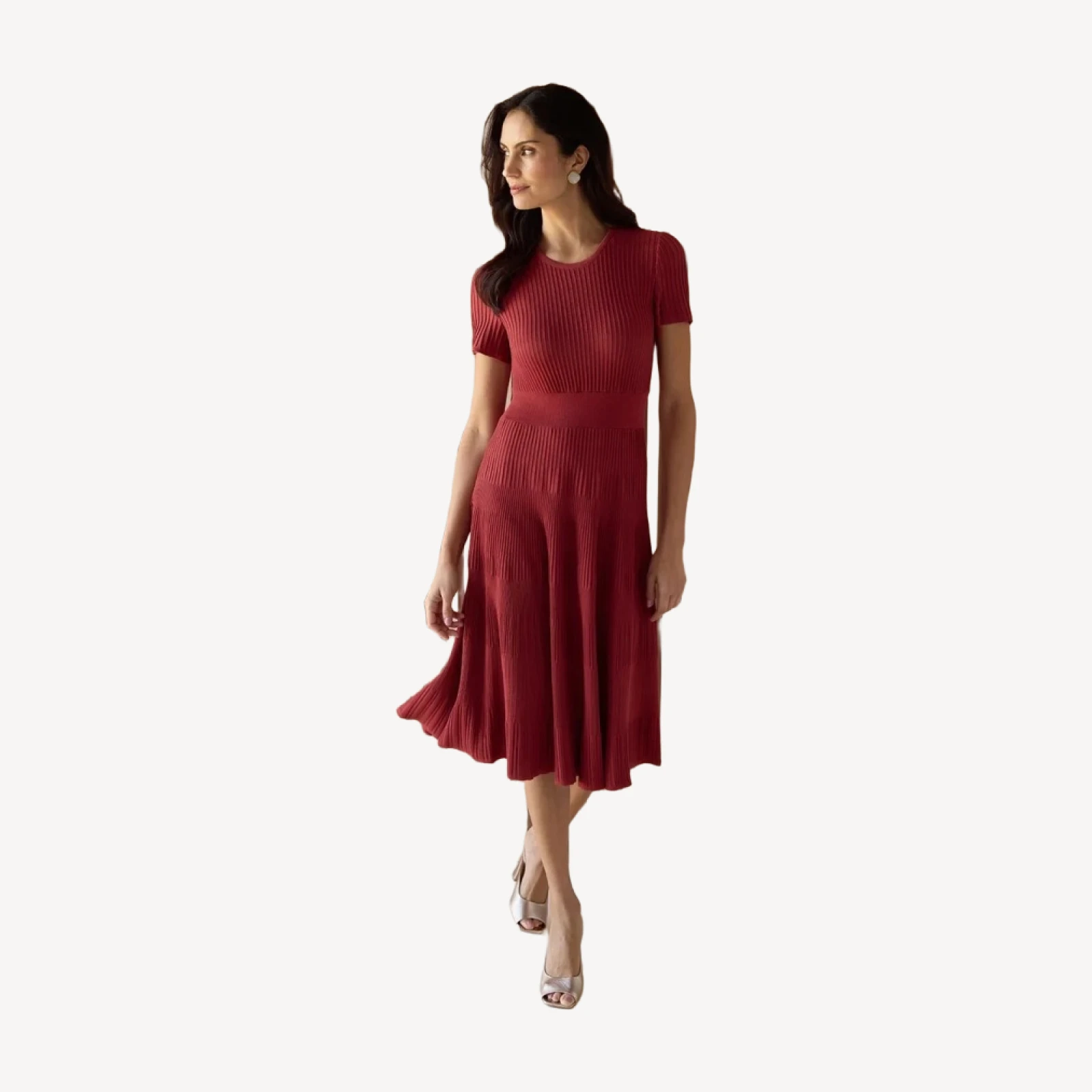 Fit & Flare Tonal Ribbed Soft Knit Midi Dress