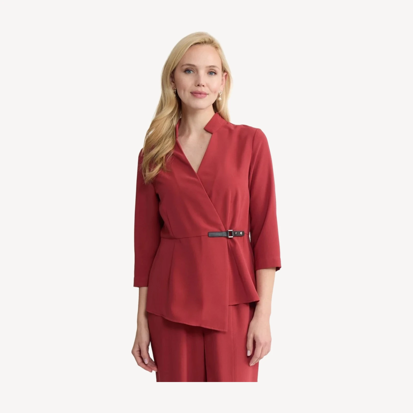 Buckle Detail Crepe Wrap Blouse