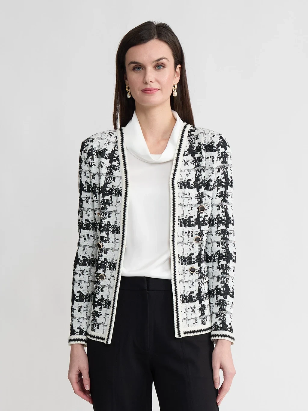 Tailored Faux Double Breasted Knit Jacket
