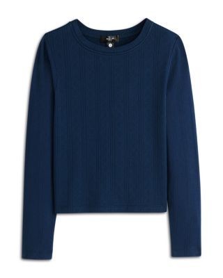 Aqua Girls' Long Sleeved Crewneck Pointelle Tee, Big Kid - Exclusive