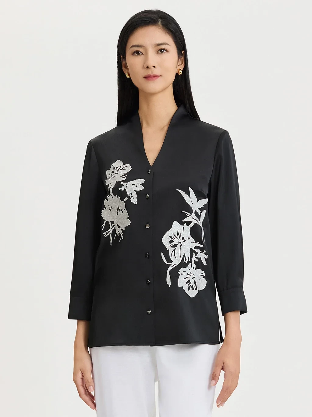 Embroidered Crepe de Chine Blouse