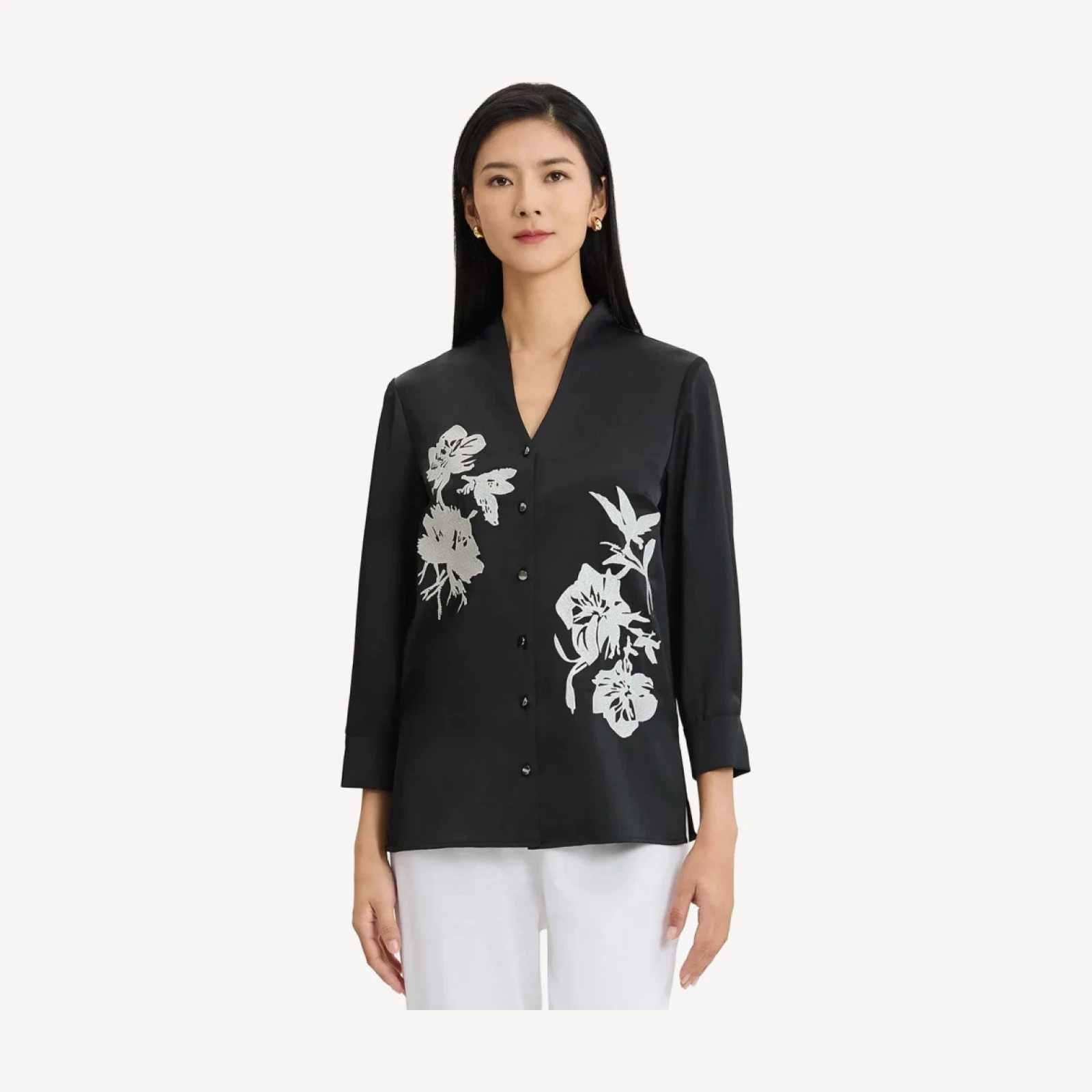 Embroidered Crepe de Chine Blouse