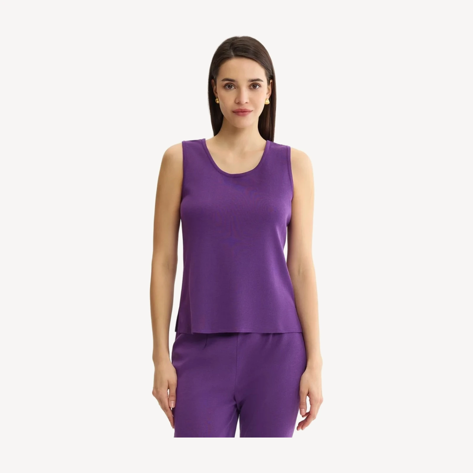 Double Scoop Neck Mylana Knit Tank, Fresh Purple