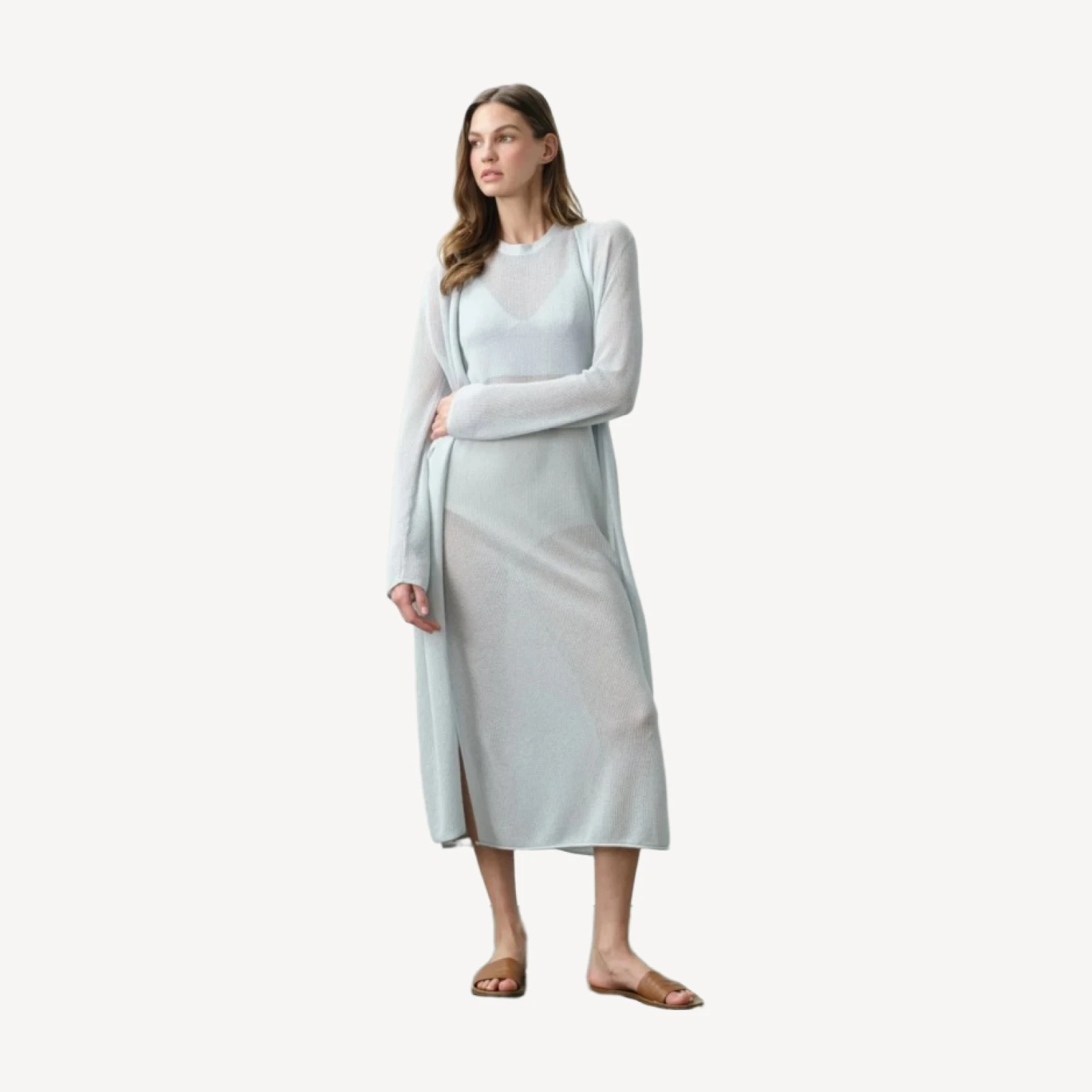 KEALA COTTON CASHMERE LONGLINE CARDIGAN - CLOUD