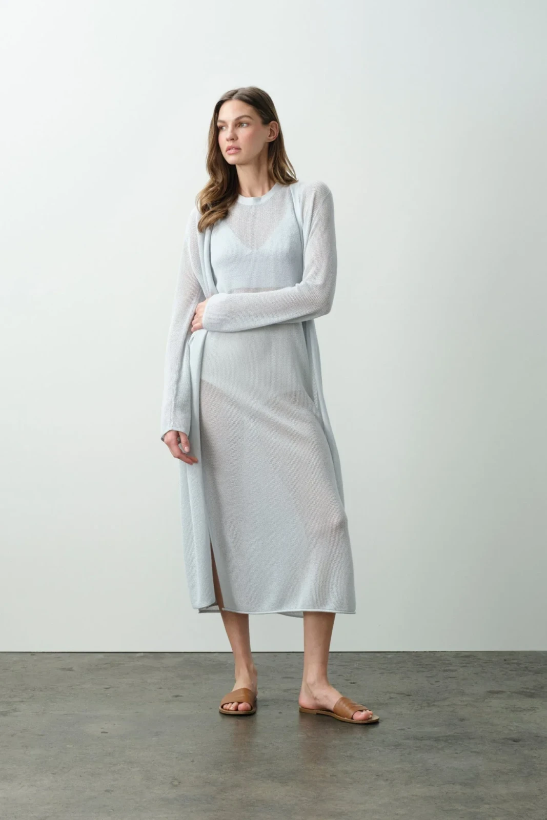 KEALA COTTON CASHMERE LONGLINE CARDIGAN - CLOUD
