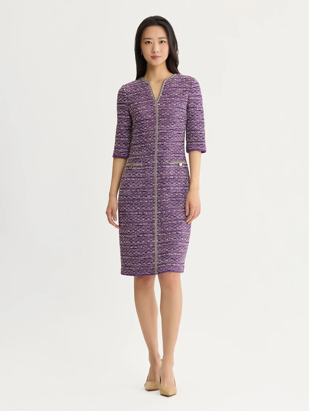Lurex Eyelash Ribbon Knit Sheath Dress