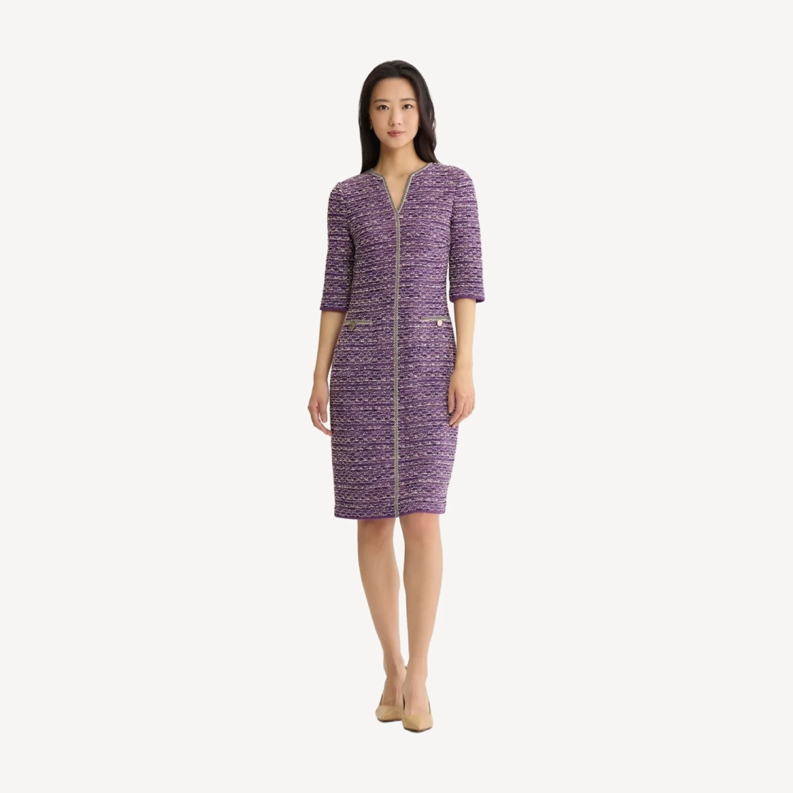 Lurex Eyelash Ribbon Knit Sheath Dress