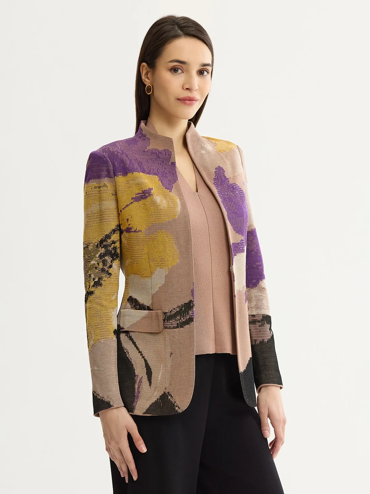 Tailored Floral Jacquard Flat Knit Jacket, photo 4