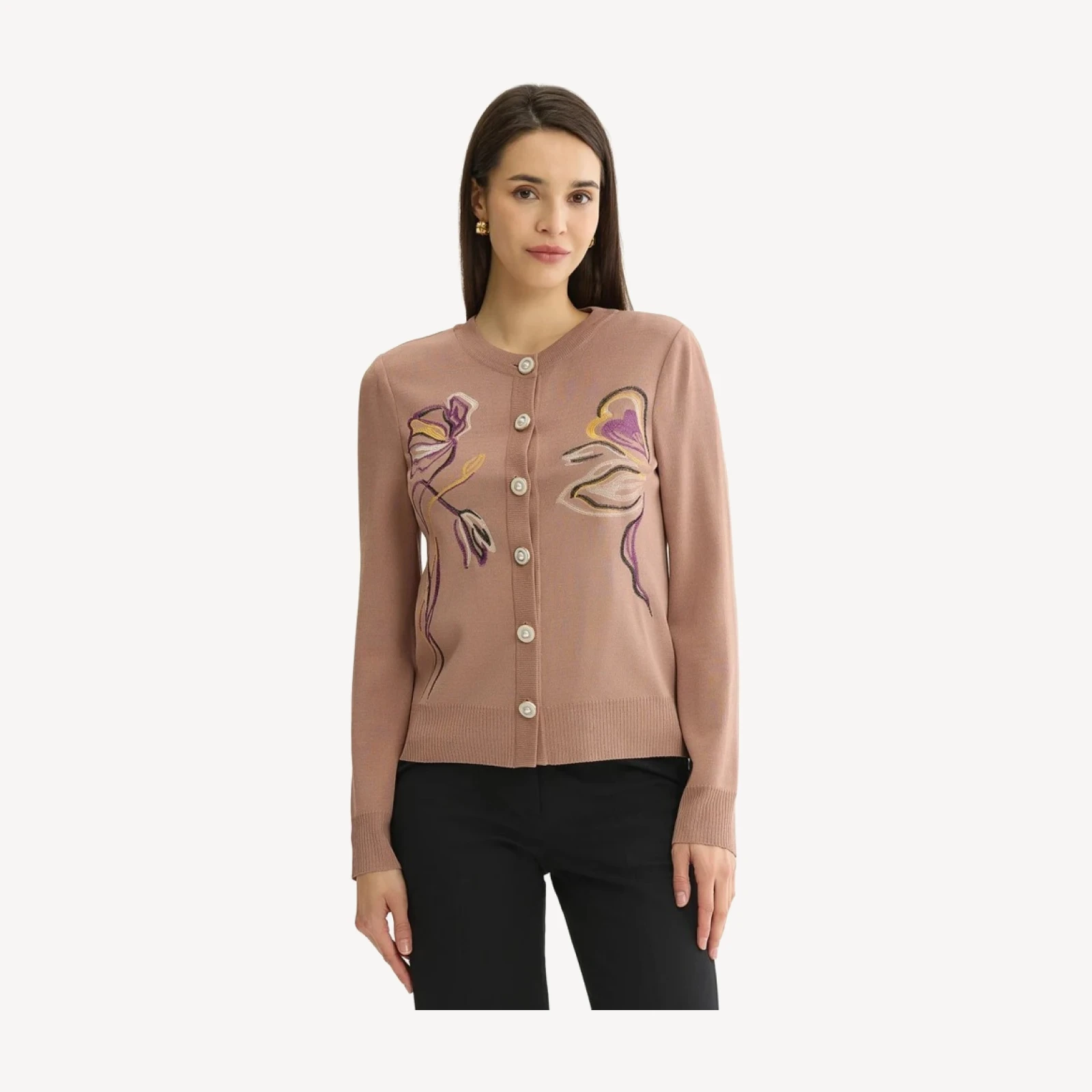 Relaxed Floral Embroidered Knit Cardigan