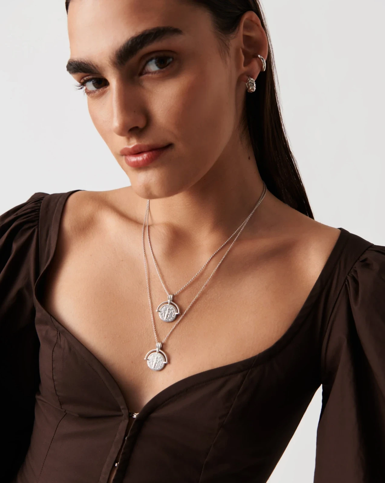 Lucy Williams Long Engravable Roman Arc Coin Necklace, photo 3