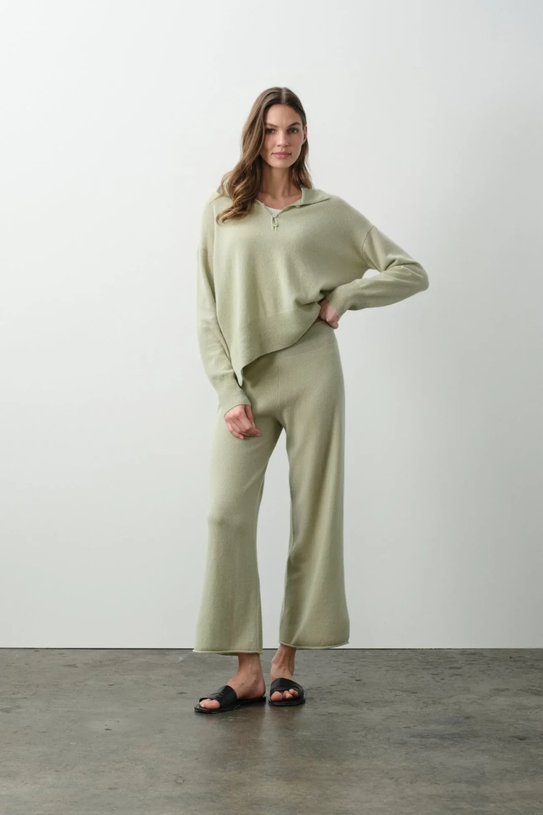 MARINA CROPPED CASHMERE PANT - MATCHA