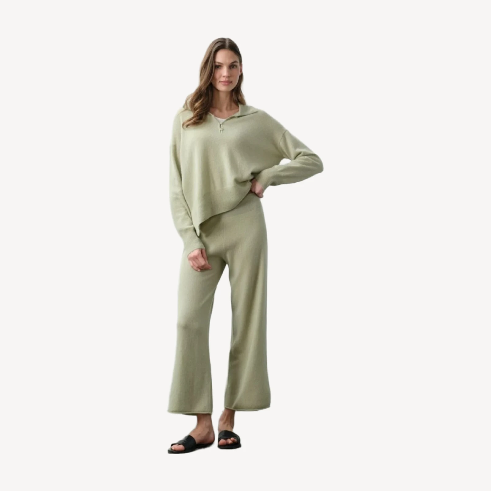 MARINA CROPPED CASHMERE PANT - MATCHA